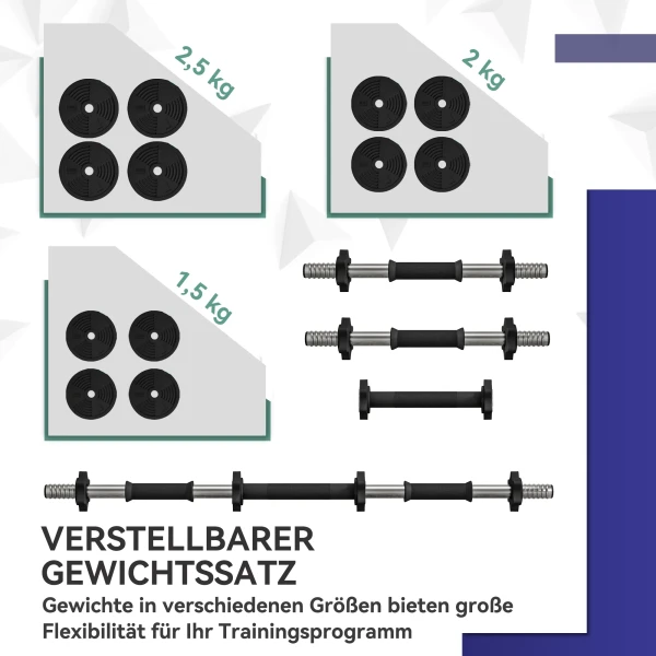 2 in 1 Dumbbell Set, Lange & Korte Dumbbell, 25 Kg, Antislip, Vloerbeschermend, Zwart/Groen