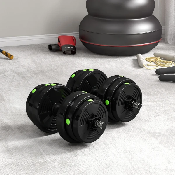 2 in 1 Dumbbell Set, Lange & Korte Dumbbell, 25 Kg, Antislip, Vloerbeschermend, Zwart/Groen