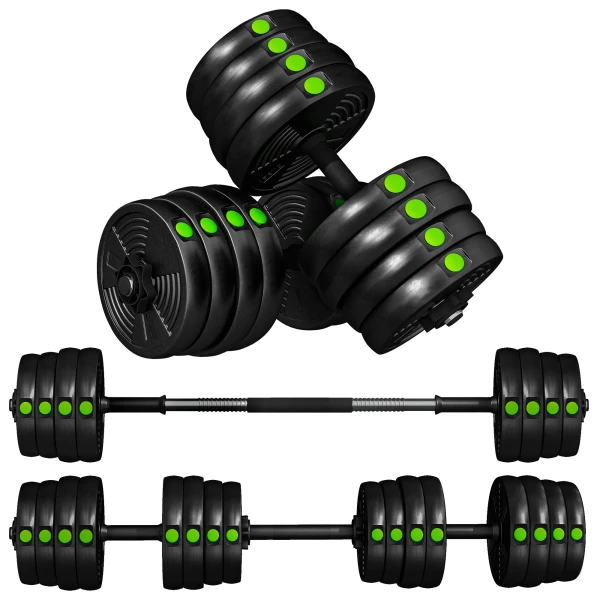 2 in 1 Dumbbell Set, Lange & Korte Dumbbell, 30 Kg, Antislip, Vloervriendelijk, Zwart/Groen