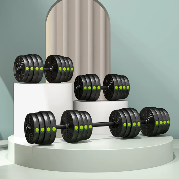 2 in 1 Dumbbell Set, Lange & Korte Dumbbell, 30 Kg, Antislip, Vloervriendelijk, Zwart/Groen