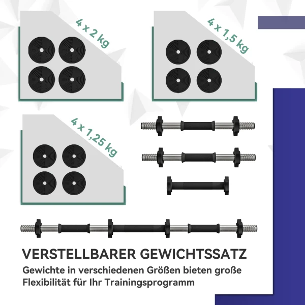 2 in 1 Halterset, Lange & Korthalter, 20 Kg, Antislip, Vloervriendelijk, Zwart/Groen