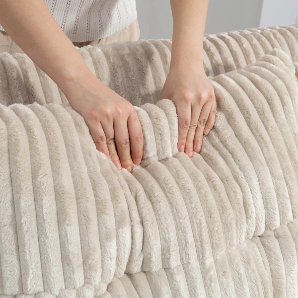 2 zits slaapbank, corduroy bekleding, om te bouwen tot slaapbank, 2 kussens, zijzakken, 157 x 190 cm, crèmewit 10