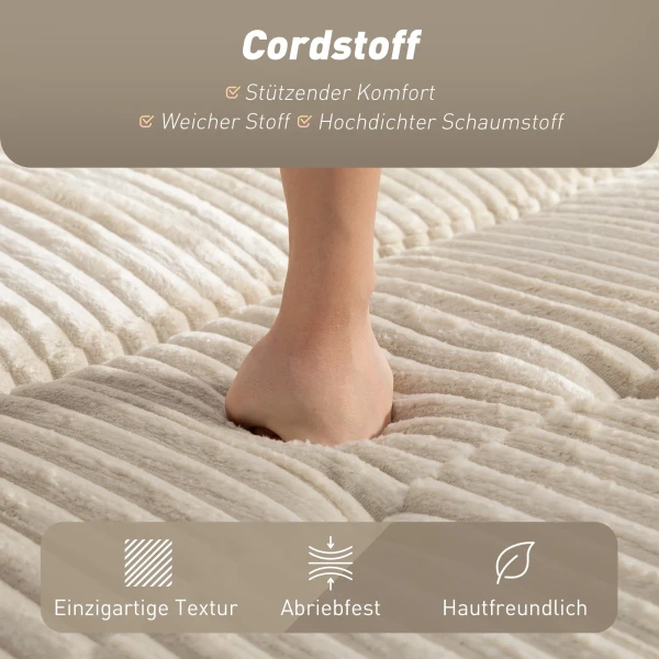 2 zits slaapbank, corduroy bekleding, om te bouwen tot slaapbank, 2 kussens, zijzakken, 157 x 190 cm, crèmewit 7