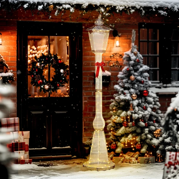 2,15 m verlichte lantaarnpaal, 155 leds, buiten kerstlantaarn, rode strik, waterdicht, voor tuin, terras 2