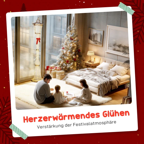 2,15 m verlichte lantaarnpaal, 155 leds, buiten kerstlantaarn, rode strik, waterdicht, voor tuin, terras 5