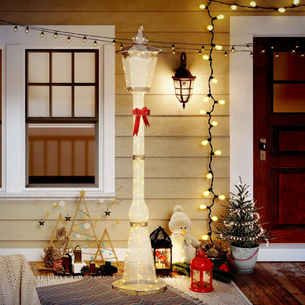2,15 m verlichte lantaarnpaal, 155 leds, buiten kerstlantaarn, rode strik, waterdicht, voor tuin, terras 8