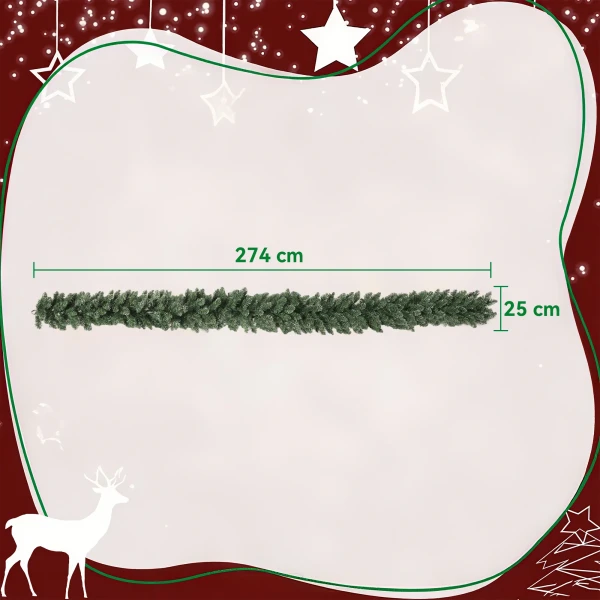 2,7 m kunstmatige kerstguirlande decoratie met 216 toppen dennenkrans voor trappen haard groen 4