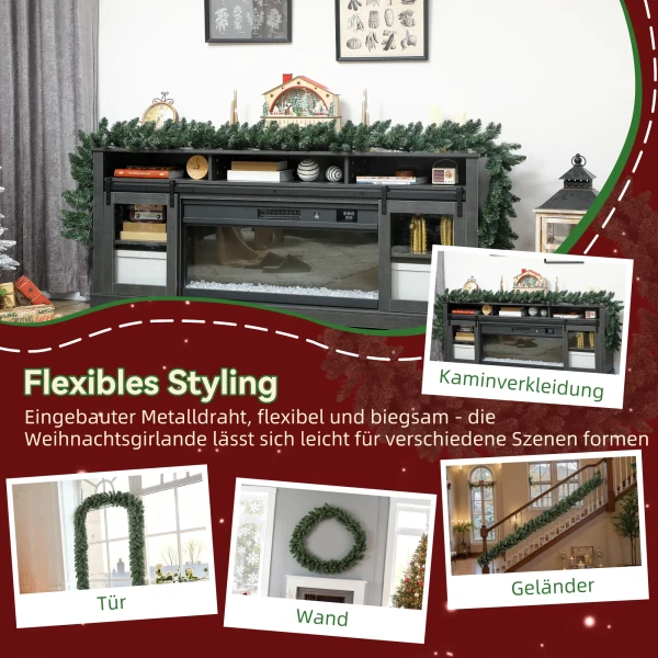 2,7 m kunstmatige kerstguirlande decoratie met 216 toppen dennenkrans voor trappen haard groen 7