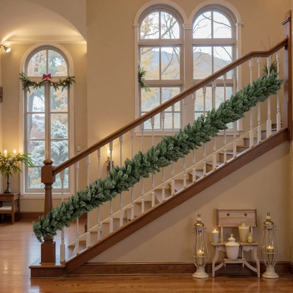 2,7 m kunstmatige kerstguirlande decoratie met 216 toppen dennenkrans voor trappen haard groen 8
