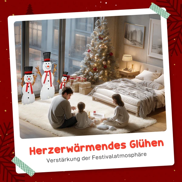 3 delige kerst sneeuwpop familie, buitendecoratie, led verlichting, grondpennen, waterdicht, staal, polyester, wit 5