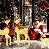 3 delige kerstdecoratie, rendierfamilie met led verlichting, rode strik, staal, polyester, waterdicht 10