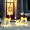 3 delige kerstdecoratie, rendierfamilie met led verlichting, rode strik, staal, polyester, waterdicht 2
