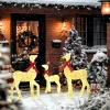 3 delige kerstdecoratie, rendierfamilie met led verlichting, rode strik, staal, polyester, waterdicht 9