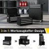 3 in 1 Gereedschapskist, Gereedschapskast Met 4 Wielen, Afsluitbare Gereedschapskist Met 9 Lades, Staal, Zwart