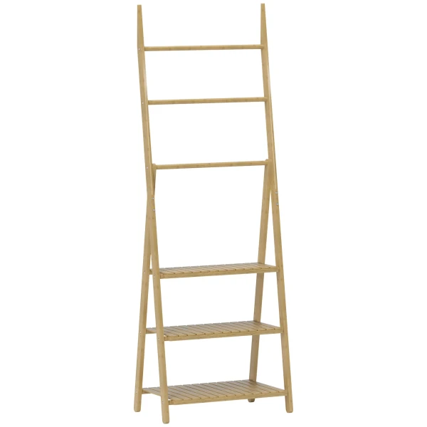 3 traps badkamerrek, 3 handdoekhouders, bamboe frame, a vormig, lattenrekken 1