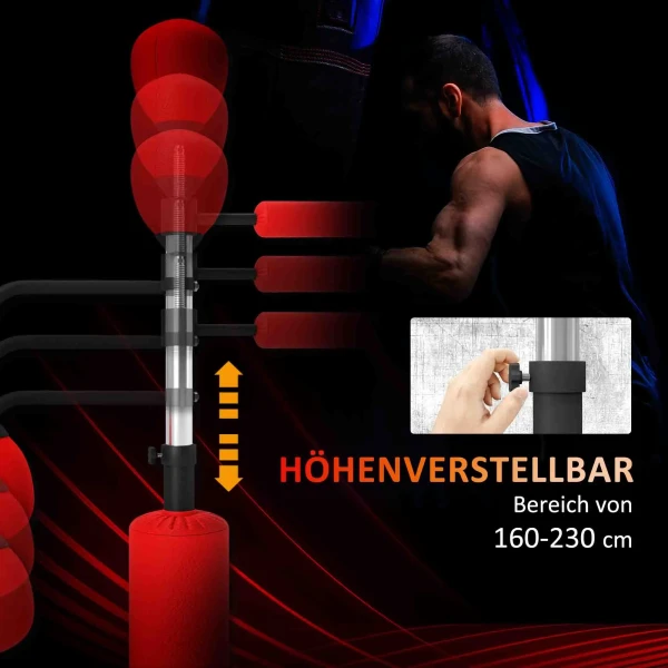 4 in 1 vrijstaande bokszakstandaard, 160 230 cm in hoogte verstelbaar, rood 6