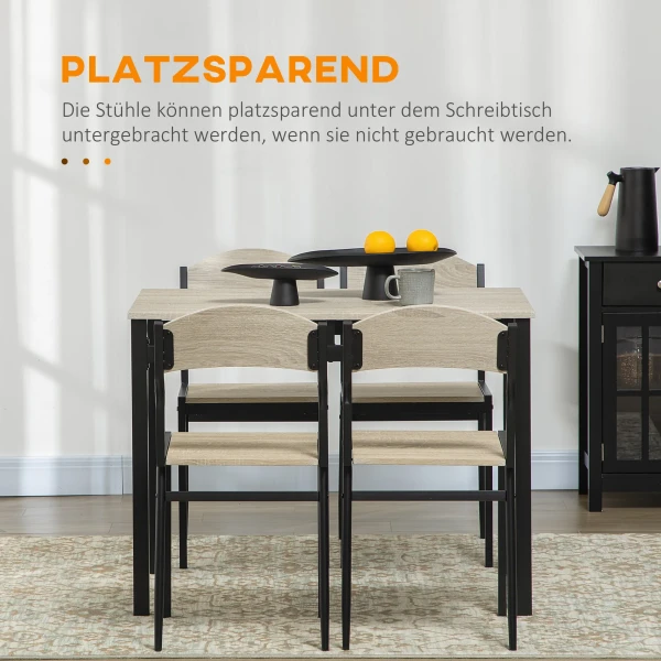 5 delige eetgroep, eettafel met 4 stoelen, ruimtebesparende keukentafelset, zitgroep voor eetkamer, keuken, zwart 5