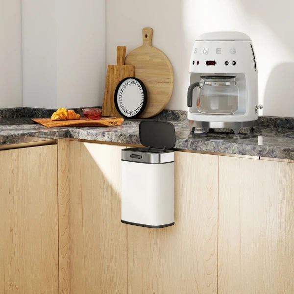 5 L Prullenbak, Vrijstaand Of Hangend Te Plaatsen, Roestvrij Staal, Crèmewit