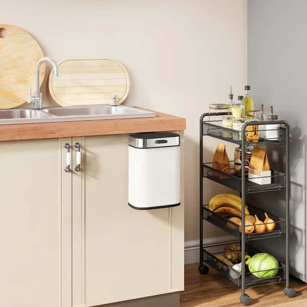 5 L Prullenbak, Vrijstaand Of Hangend Te Plaatsen, Roestvrij Staal, Crèmewit