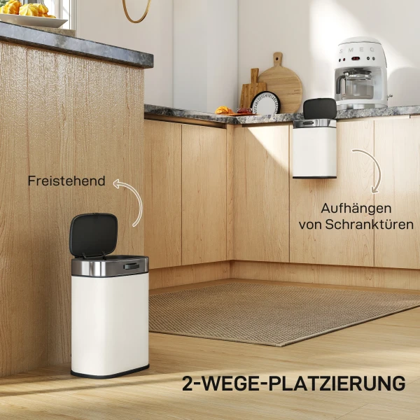 5 L Prullenbak, Vrijstaand Of Hangend Te Plaatsen, Roestvrij Staal, Crèmewit