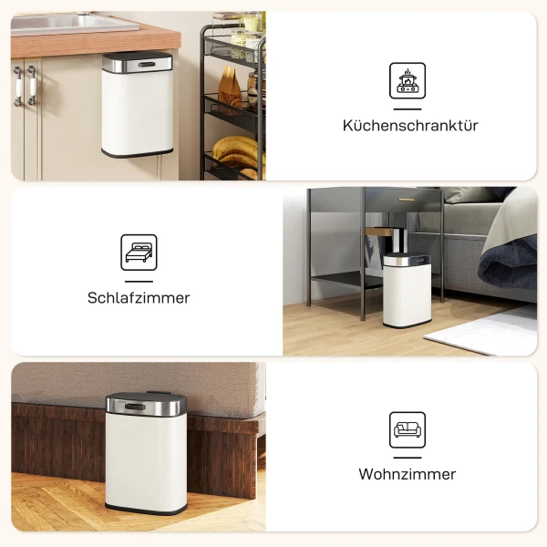 5 L Prullenbak, Vrijstaand Of Hangend Te Plaatsen, Roestvrij Staal, Crèmewit