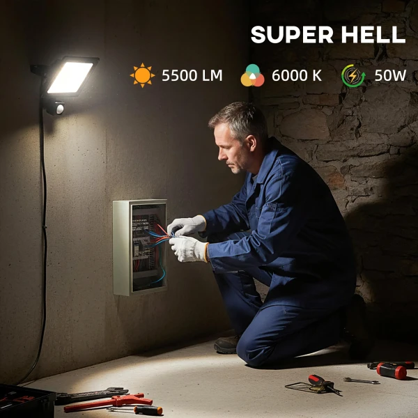 50W Werklicht, Verstelbaar, 3 Modi, Aluminium, Flexibel Inzetbaar, Zwart