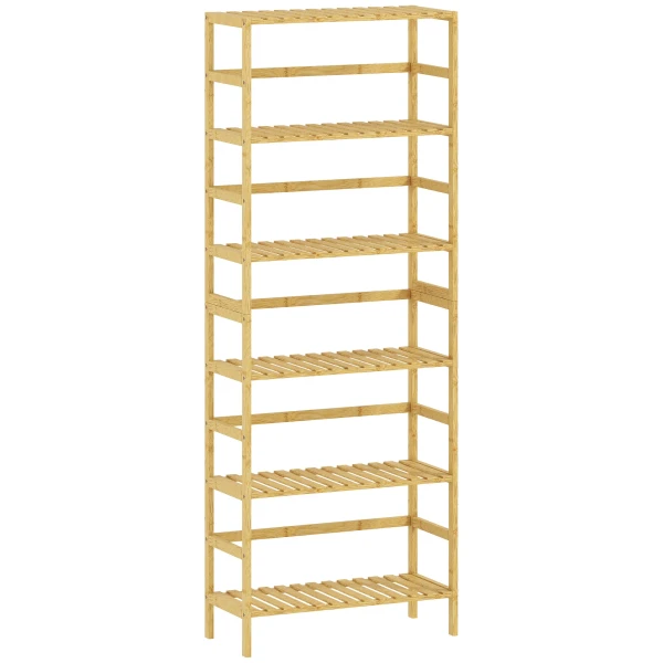 6 laags Bamboehouten Rek, Verstelbare Planken, Vrijstaand Opbergrek, Natuurhout