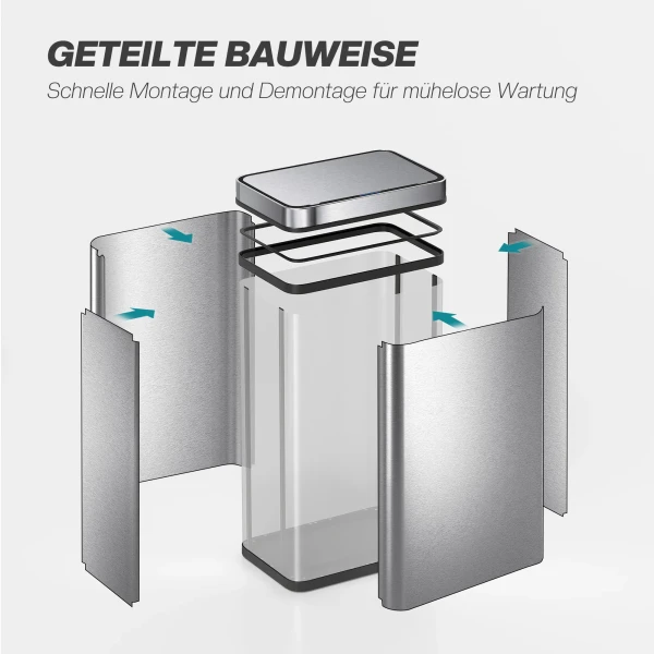 60 l sensor prullenbak, automatische deksel, roestvrij staal, veelzijdig inzetbaar, zilverkleurig 10