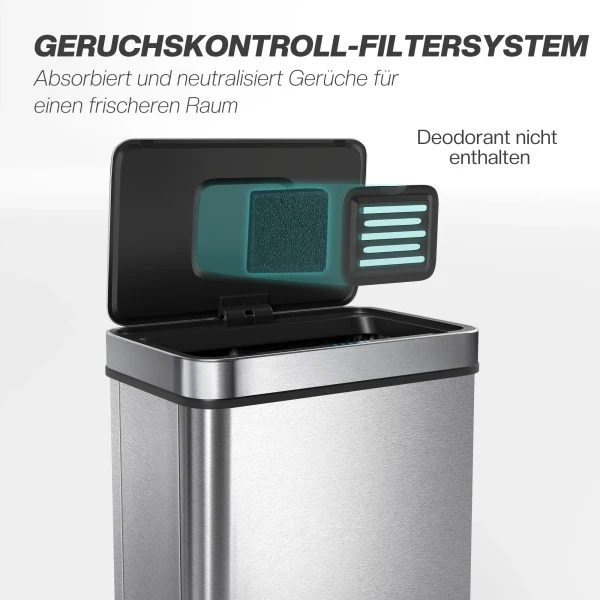 60 l sensor prullenbak, automatische deksel, roestvrij staal, veelzijdig inzetbaar, zilverkleurig 9