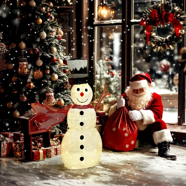 78er led kerstdecoratie, kerst sneeuwpop in warm wit, stalen frame, voor binnen, buiten, meerkleurig 2