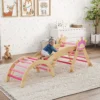 8 in 1 Indoor Klimrek Voor Kinderen, Prinsessen Design, Glijbaan, Helling, Boog, Hout