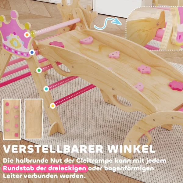8 in 1 Indoor Klimrek Voor Kinderen, Prinsessen Design, Glijbaan, Helling, Boog, Hout