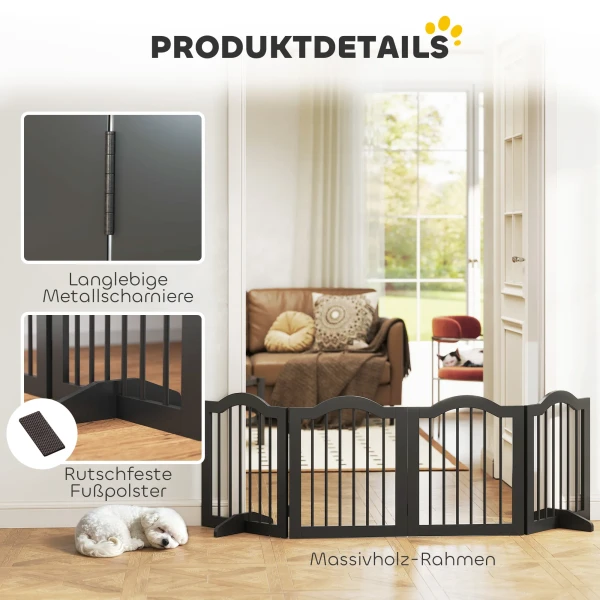 Afscheidingshek hond vrijstaand beschermingshek met voeten, opvouwbaar hondenhek, 4 panelen, 208 x 29,5 x 61 cm, zwart 6