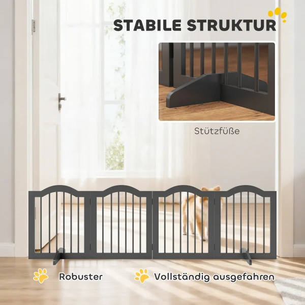 Afscheidingshek hond vrijstaand beschermingshek met voeten, opvouwbaar hondenhek, 4 panelen, 208 x 29,5 x 61 cm, zwart 7