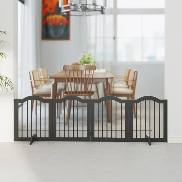 Afscheidingshek hond vrijstaand beschermingshek met voeten, opvouwbaar hondenhek, 4 panelen, 208 x 29,5 x 61 cm, zwart 9