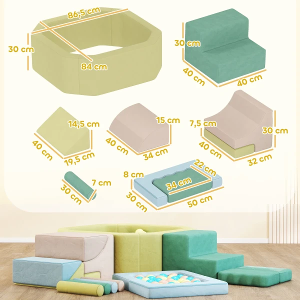 Aiyaplay 15 delige zachte bouwblokken set, 200 plastic ballen, ballenbak voor peuters, binnen, schuim, kleurrijk 4