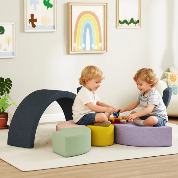 Aiyaplay 7 delige zachte bouwblokken set voor peuters, schuim, wasbare corduroy hoes, verschillende vormen, kleurrijk 2