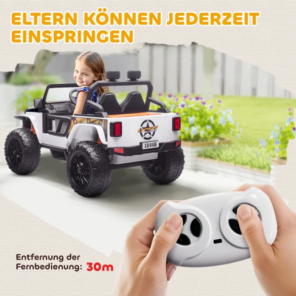 Aiyaplay elektrisch voertuig voor kinderen, 12v batterij, met ouder kind zitplaats, op afstand bestuurbaar, muziek, claxon, led lampjes, 3 8 jaar, wit 7