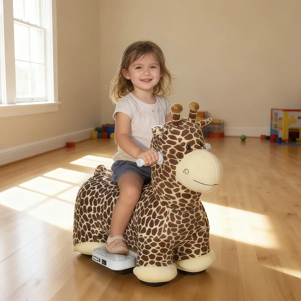 Aiyaplay giraffe om te rijden, rijdend rijpaard in giraffevorm, batterij aangedreven, wasbare hoes, pedalen, stille wielen, muziek, 1,5 5 jaar, bruin 10