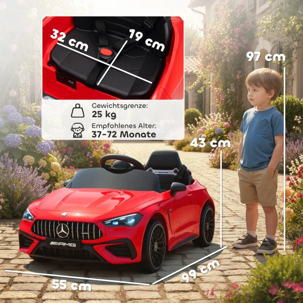 Aiyaplay kinder elektrische auto, mercedes design, 12v motoren, afstandsbediening, led lichten, muziek, voor kinderen van 3 6 jaar, rood 4