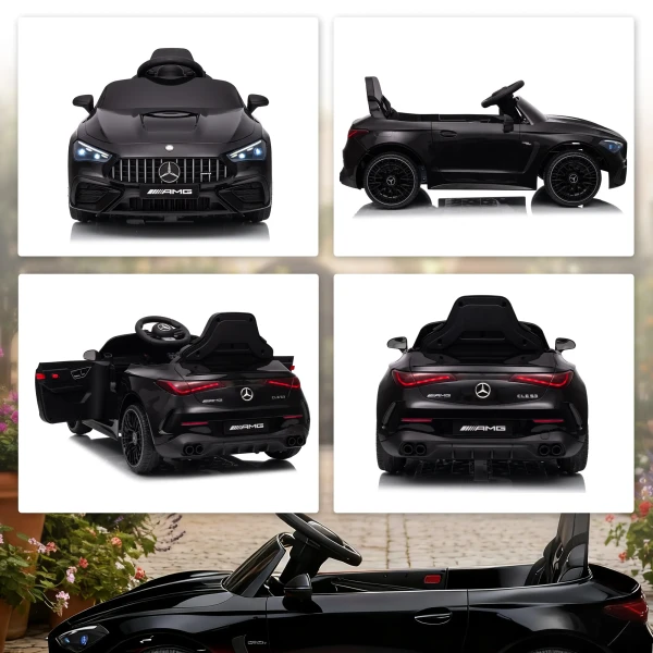 Aiyaplay kinder elektrische auto, mercedes ontwerp, 12v motoren, afstandsbediening, led lampen, muziek, voor 3 6 jaar oude kinderen, zwart 10