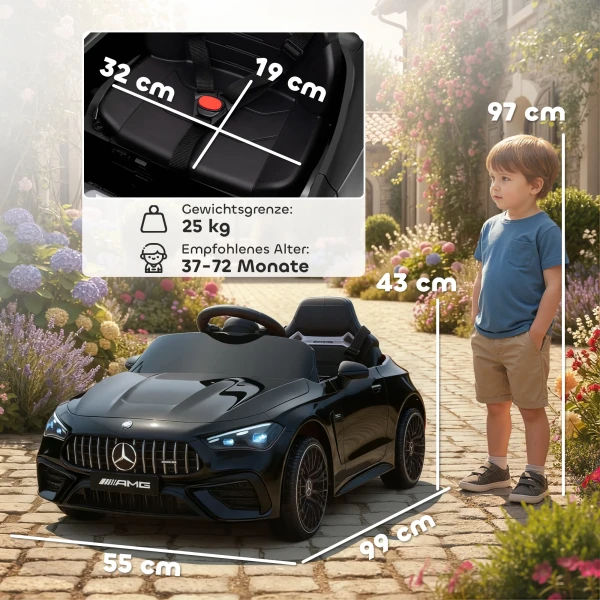 Aiyaplay kinder elektrische auto, mercedes ontwerp, 12v motoren, afstandsbediening, led lampen, muziek, voor 3 6 jaar oude kinderen, zwart 4