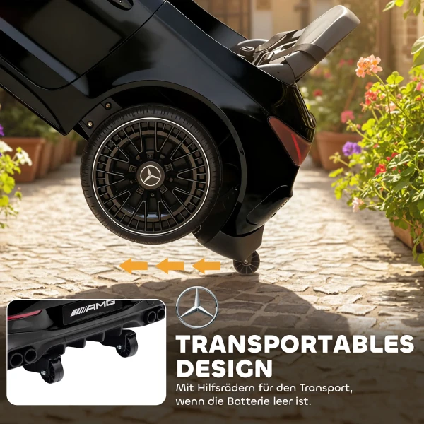 Aiyaplay kinder elektrische auto, mercedes ontwerp, 12v motoren, afstandsbediening, led lampen, muziek, voor 3 6 jaar oude kinderen, zwart 7