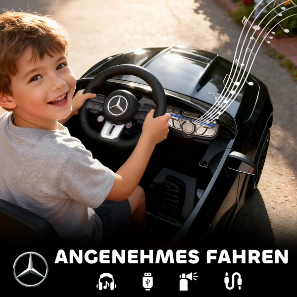 Aiyaplay kinder elektrische auto, mercedes ontwerp, 12v motoren, afstandsbediening, led lampen, muziek, voor 3 6 jaar oude kinderen, zwart 8