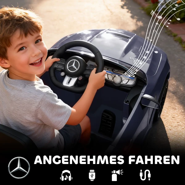 Aiyaplay kinder elektrische auto, mercedes ontwerp, 12v motoren, afstandsbediening, led lampen, muziek, voor kinderen van 3 6 jaar, grijs 8
