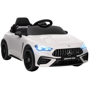 Aiyaplay kinder elektrische auto, mercedes ontwerp, 12v motoren, afstandsbediening, led lampen, muziek, voor kinderen van 3 6 jaar, wit 1