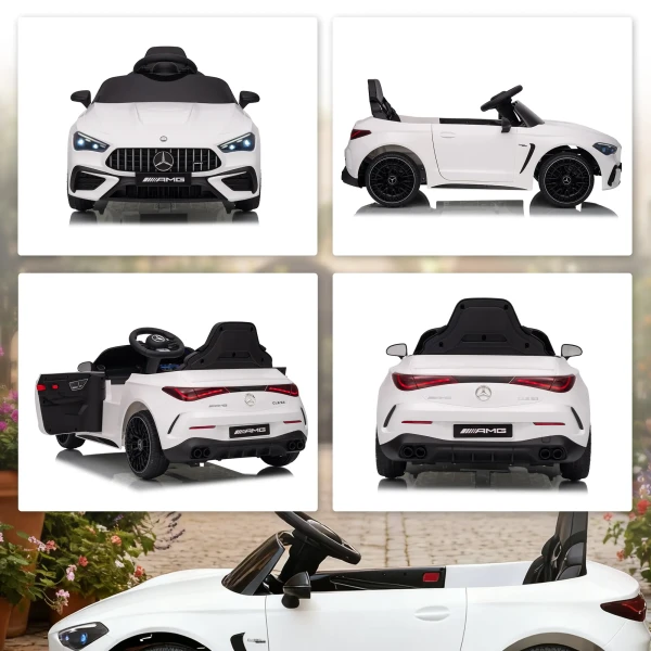Aiyaplay kinder elektrische auto, mercedes ontwerp, 12v motoren, afstandsbediening, led lampen, muziek, voor kinderen van 3 6 jaar, wit 10