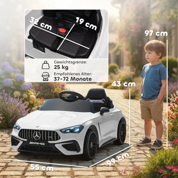 Aiyaplay kinder elektrische auto, mercedes ontwerp, 12v motoren, afstandsbediening, led lampen, muziek, voor kinderen van 3 6 jaar, wit 4