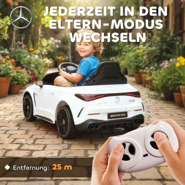 Aiyaplay kinder elektrische auto, mercedes ontwerp, 12v motoren, afstandsbediening, led lampen, muziek, voor kinderen van 3 6 jaar, wit 6