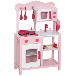 Aiyaplay kinderkeuken om te spelen, houten accessoires, keukenapparatuur, compact, geluiden, roze 1